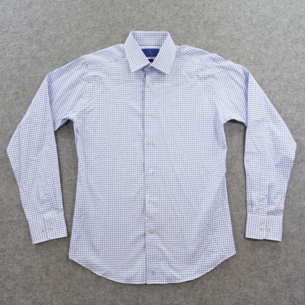David Donahue Dress Shirt Mens 15.5 34/35 Slim Fit Blue Check Long Sleeve